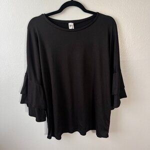 NEW Womens Acting Pro Boutique Black Bell Sleeve Scoop Neck Blouse Top, Large